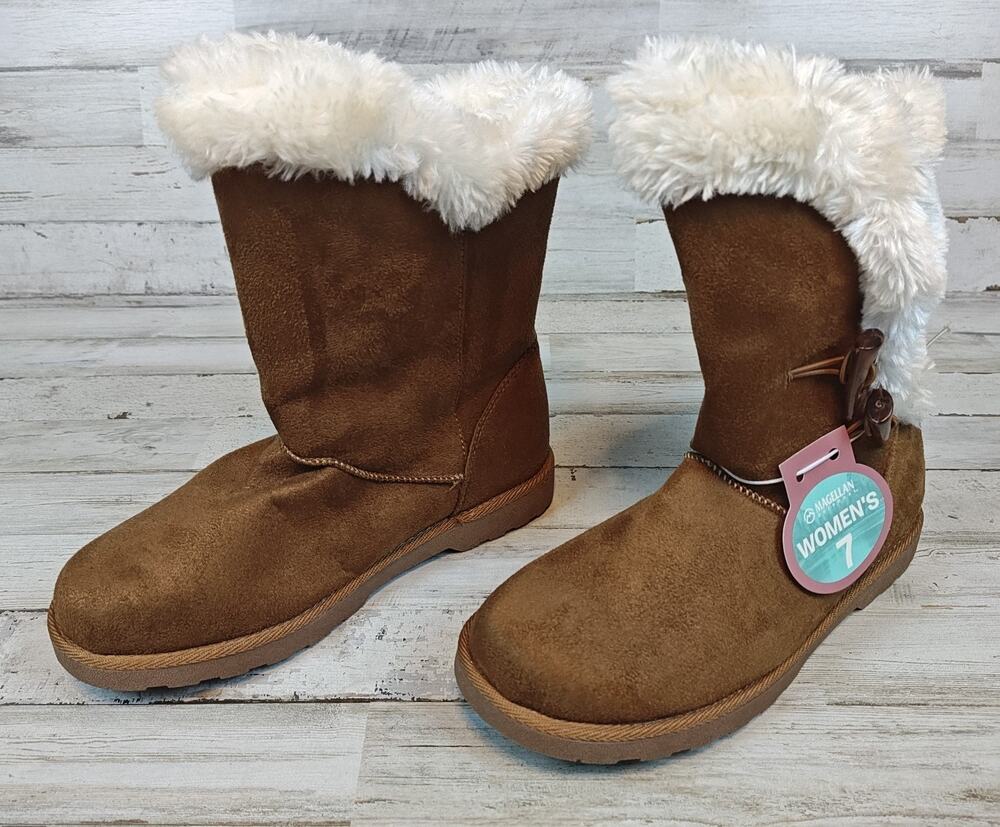 Magellan Outdoors Womens 7 Brown Faux Fur Lined Winter Boots Sherpa NWOB